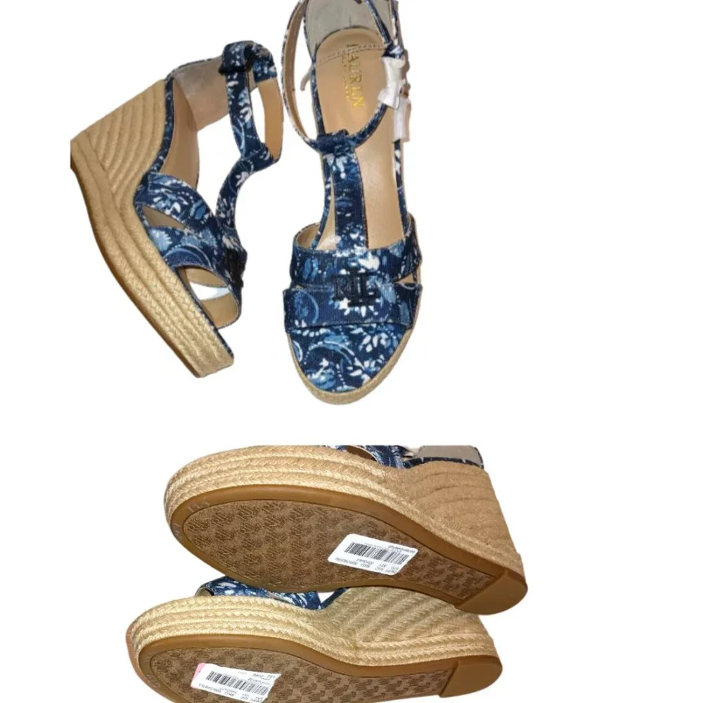 Lauren Ralph Lauren Hale Womens Logo Platform Espadrilles Wedge Sandals Size 11M